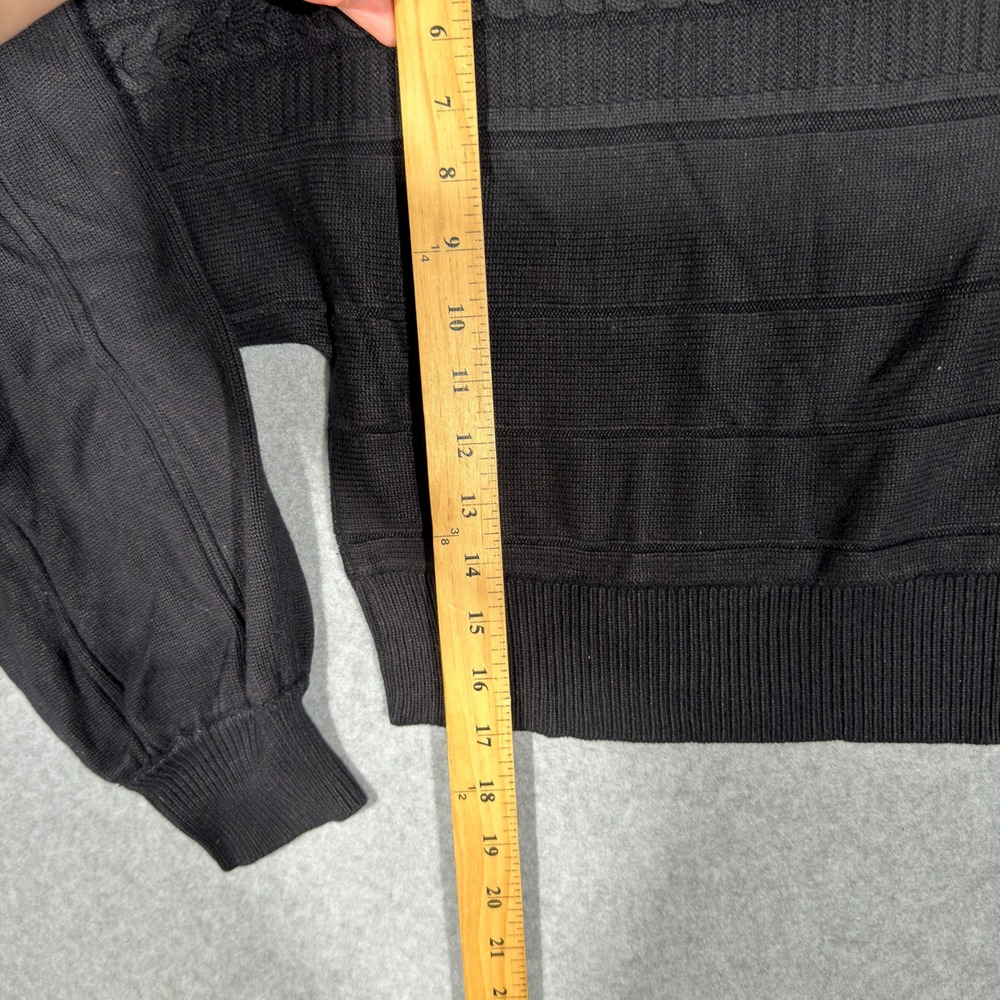 Guess Los Angeles Black Cropped Turtleneck Cable Knit Sweater XL Balloon Sleeve - Picture 5 of 8